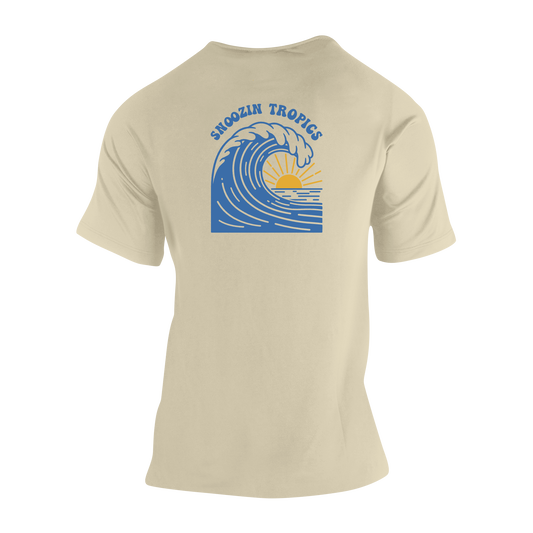 Snoozin Tropics Breaking Wave Tee backside in cream